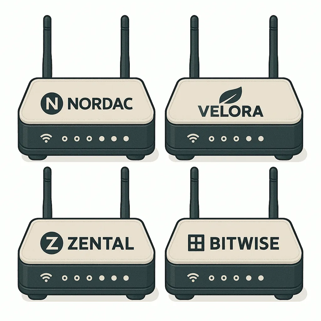 Illustration of four branded routers